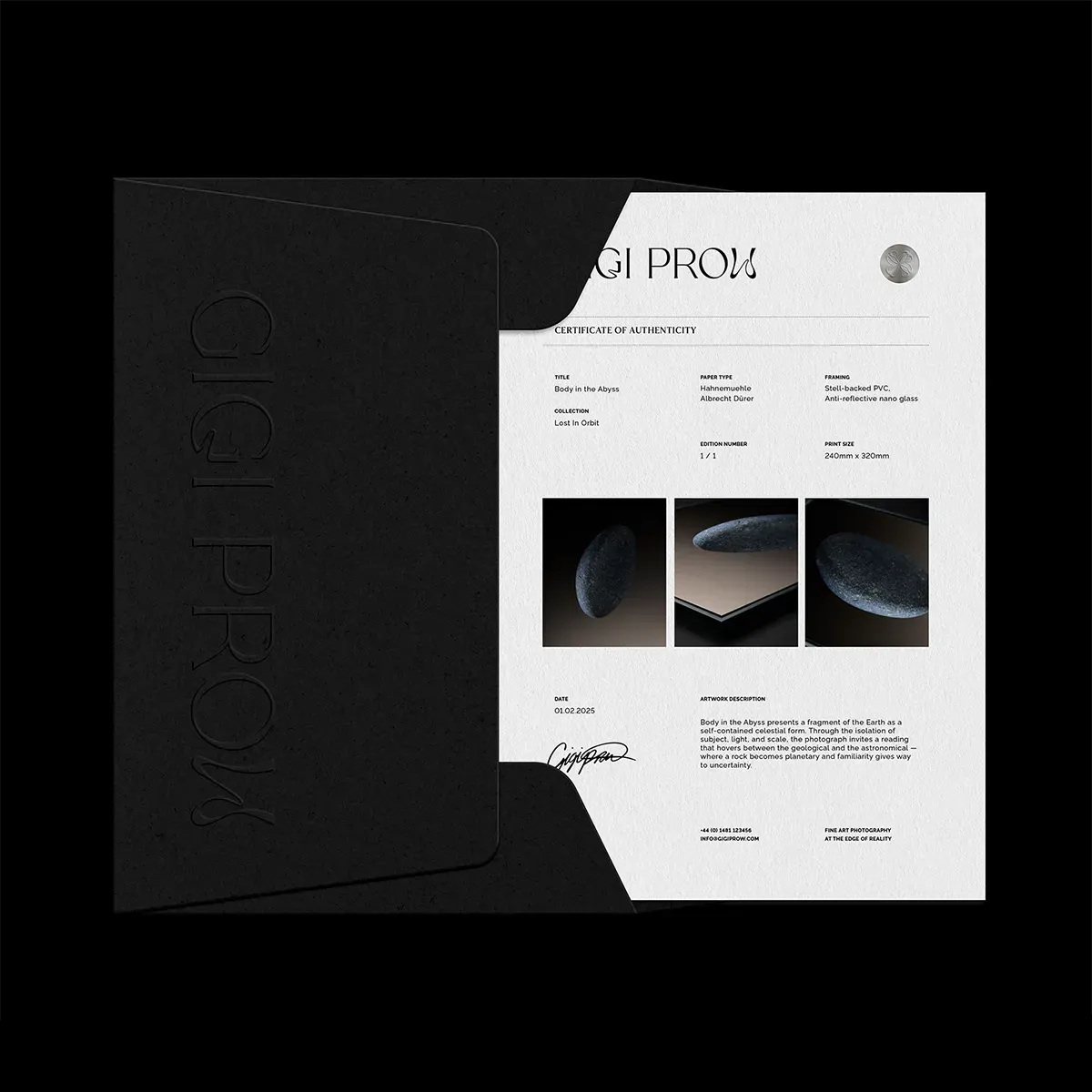 Certificate design for Gigi Prow exclusive fine art print branding