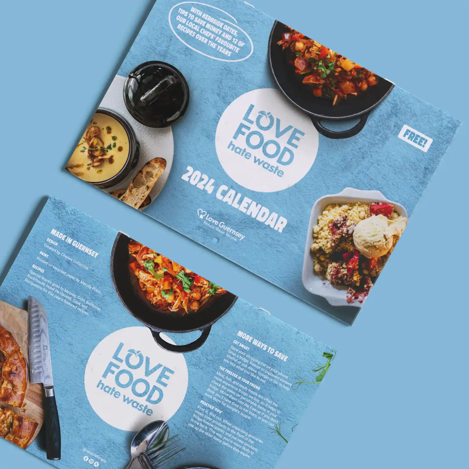 Print and graphic design for Guernsey's Love Food Hate Waste 2024 Calendar front cover